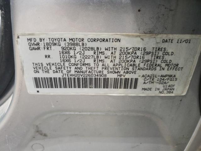 Photo 10 from auction – 2002 TOYOTA RAV4 with VIN JTEHH20V226034908