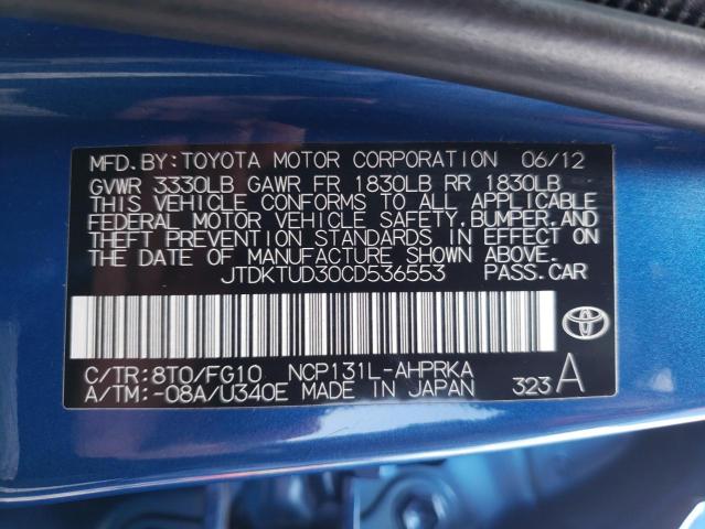 Photo 10 from auction – 2012 TOYOTA YARIS with VIN JTDKTUD30CD536553