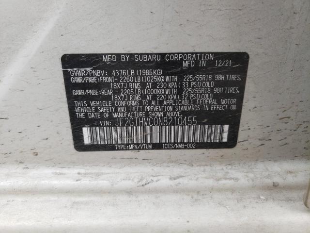 Photo 10 from auction – 2022 SUBARU CROSSTREK with VIN JF2GTHMC0N8210455