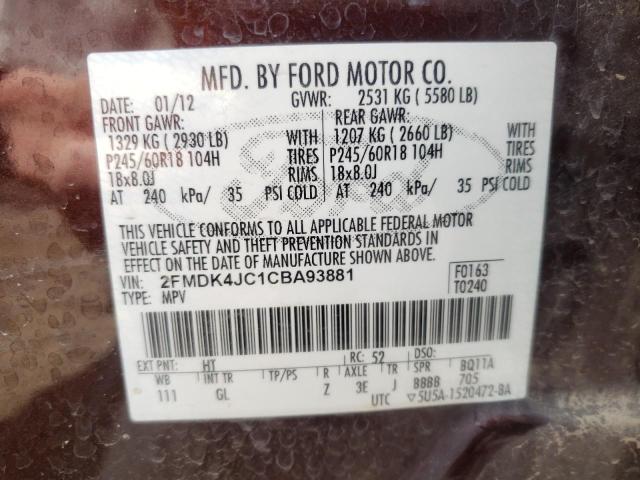 Photo 10 from auction – 2012 FORD EDGE SEL with VIN 2FMDK4JC1CBA93881