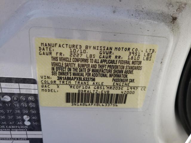 Photo 10 from auction – 2011 NISSAN SENTRA 2.0 with VIN 3N1AB6APXBL633756