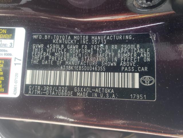Photo 10 from auction – 2013 TOYOTA AVALON BAS with VIN 4T1BK1EB5DU046355