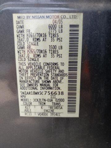 Photo 10 from auction – 2005 NISSAN PATHFINDER with VIN 5N1AR18WX5C756638