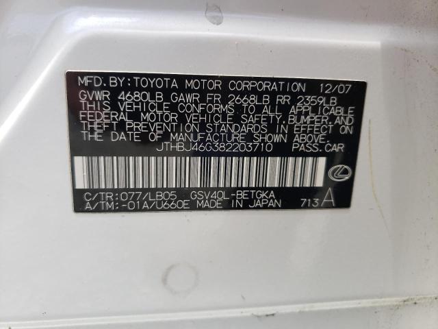 Photo 10 from auction – 2008 LEXUS ES 350 with VIN JTHBJ46G382203710