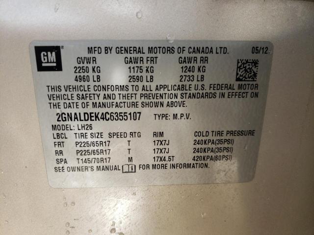 Photo 10 from auction – 2012 CHEVROLET EQUINOX LT with VIN 2GNALDEK4C6355107