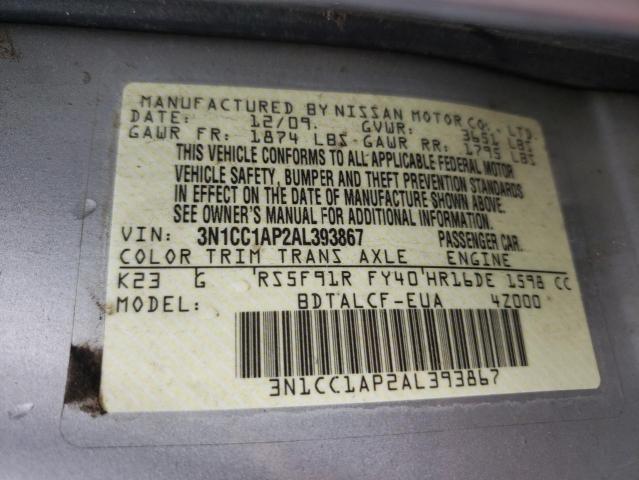 Photo 10 from auction – 2010 NISSAN VERSA S with VIN 3N1CC1AP2AL393867