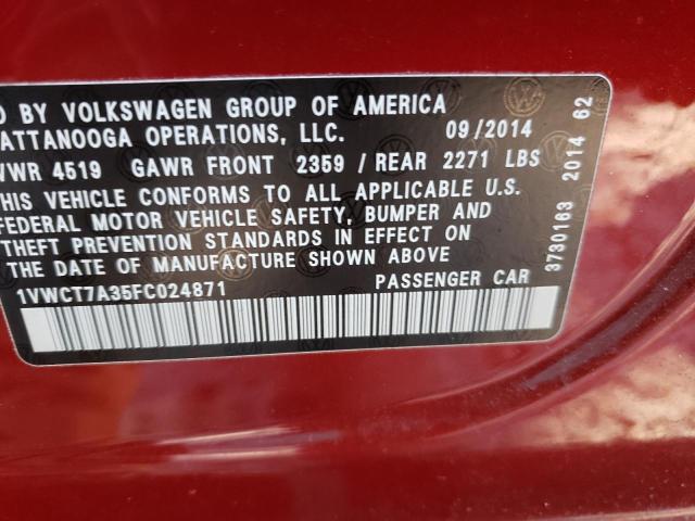 Photo 10 from auction – 2015 VOLKSWAGEN PASSAT SEL with VIN 1VWCT7A35FC024871