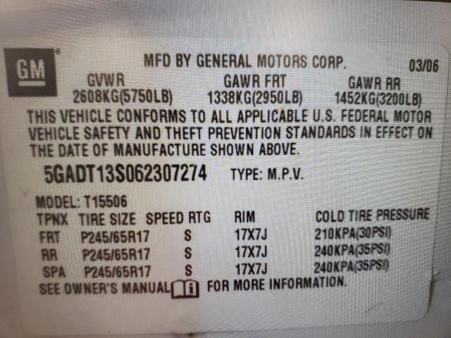 Photo 10 from auction – 2006 BUICK RAINIER CX with VIN 5GADT13S062307274