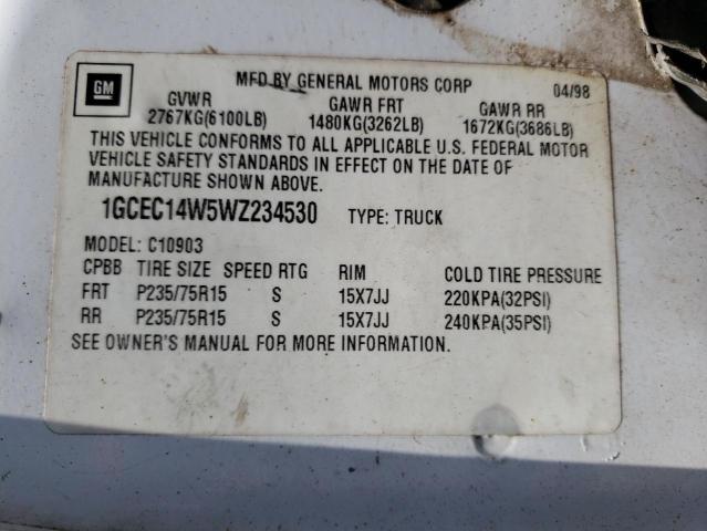 Photo 10 from auction – 1998 CHEVROLET SILVERADO with VIN 1GCEC14W5WZ234530