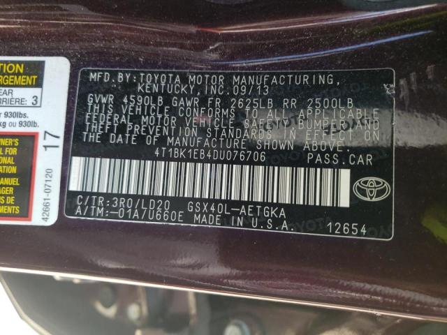Photo 10 from auction – 2013 TOYOTA AVALON BAS with VIN 4T1BK1EB4DU076706
