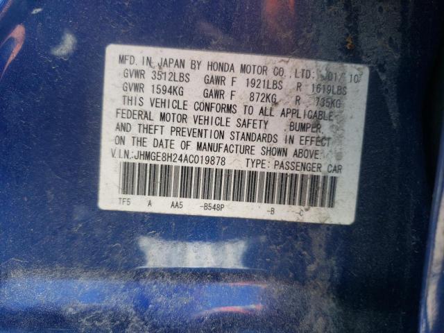 Photo 10 from auction – 2010 HONDA FIT with VIN JHMGE8H24AC019878