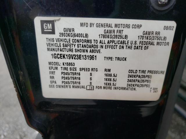 Photo 10 from auction – 2003 CHEVROLET SILVERADO with VIN 1GCEK19V23E131961
