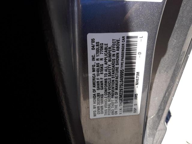 Photo 10 from auction – 2005 HONDA CIVIC EX with VIN 1HGEM22975L049995