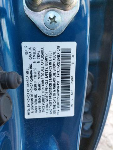 Photo 10 from auction – 2012 HONDA CIVIC LX with VIN 2HGFB2F52CH582459