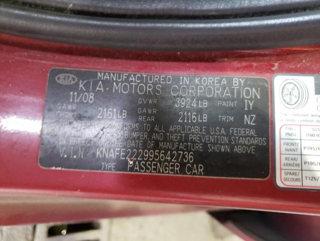Photo 10 from auction – 2009 KIA SPECTRA EX with VIN KNAFE222995642736