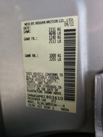 Photo 10 from auction – 2012 NISSAN MAXIMA S with VIN 1N4AA5AP4CC803610