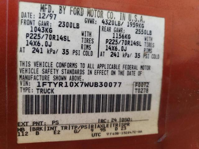 Photo 10 from auction – 1998 FORD RANGER with VIN 1FTYR10C8WPB46722