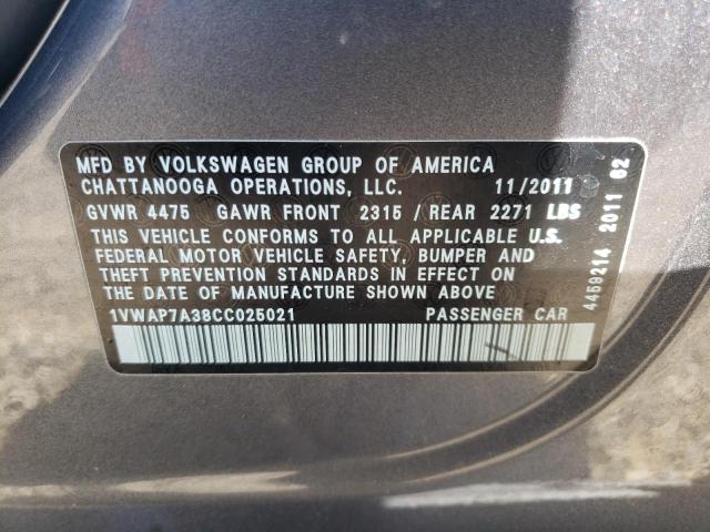 Photo 10 from auction – 2012 VOLKSWAGEN PASSAT S with VIN 1VWAP7A38CC025021