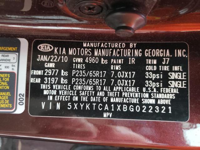 Photo 10 from auction – 2011 KIA SORENTO BA with VIN 5XYKTCA1XBG022321