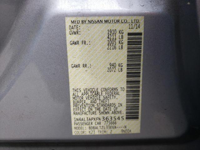 Photo 10 from auction – 2015 NISSAN ALTIMA 2.5 with VIN 1N4AL3APXFN363545