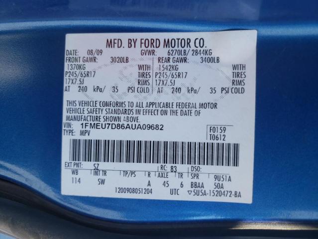 Photo 10 from auction – 2010 FORD EXPLORER X with VIN 1FMEU7D86AUA09682