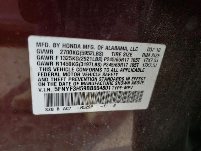 Photo 10 from auction – 2011 HONDA PILOT EXL with VIN 5FNYF3H59BB004801
