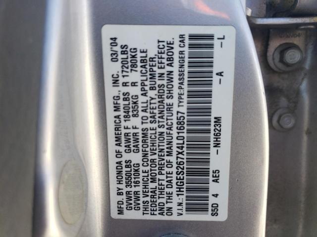 Photo 10 from auction – 2004 HONDA CIVIC EX with VIN 1HGES267X4L016857