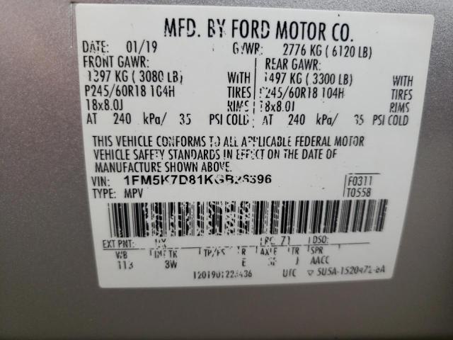 Photo 10 from auction – 2019 FORD EXPLORER X with VIN 1FM5K7D81KGB26396