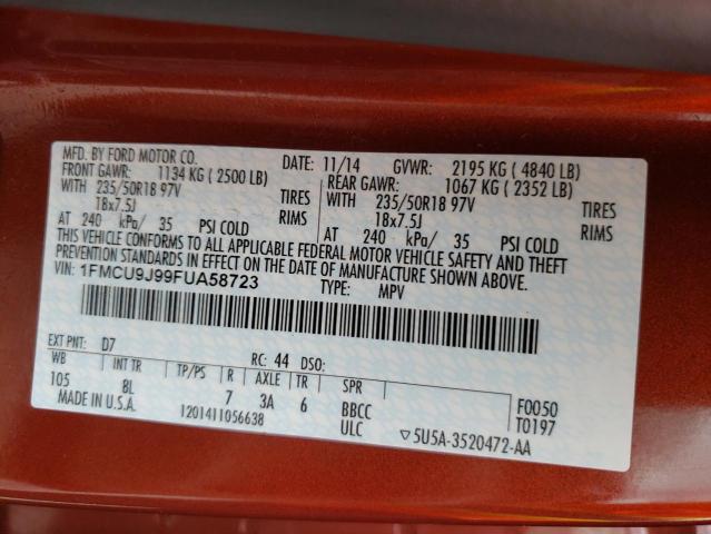 Photo 10 from auction – 2015 FORD ESCAPE TIT with VIN 1FMCU9J99FUA58723
