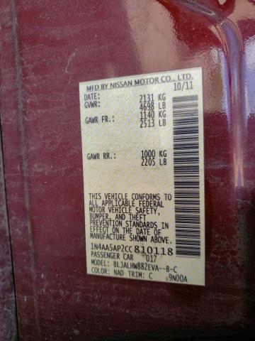 Photo 10 from auction – 2012 NISSAN MAXIMA S with VIN 1N4AA5AP2CC810118