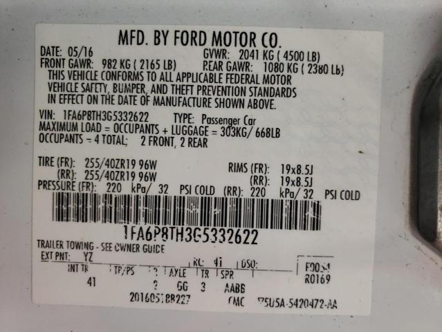 Photo 10 from auction – 2016 FORD MUSTANG with VIN 1FA6P8TH3G5332622