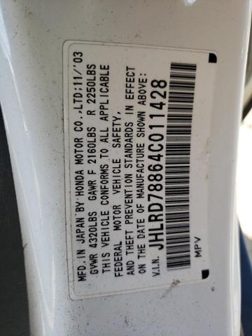 Photo 10 from auction – 2004 HONDA CR-V EX with VIN JHLRD78864C011428