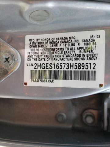 Photo 10 from auction – 2003 HONDA CIVIC LX with VIN 2HGES16573H589512