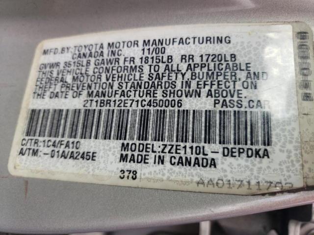 Photo 10 from auction – 2001 TOYOTA COROLLA CE with VIN 2T1BR12E71C450006