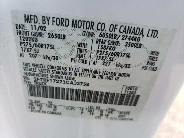 Photo 10 from auction – 2003 FORD F150 with VIN 2FTRF17223CA33758
