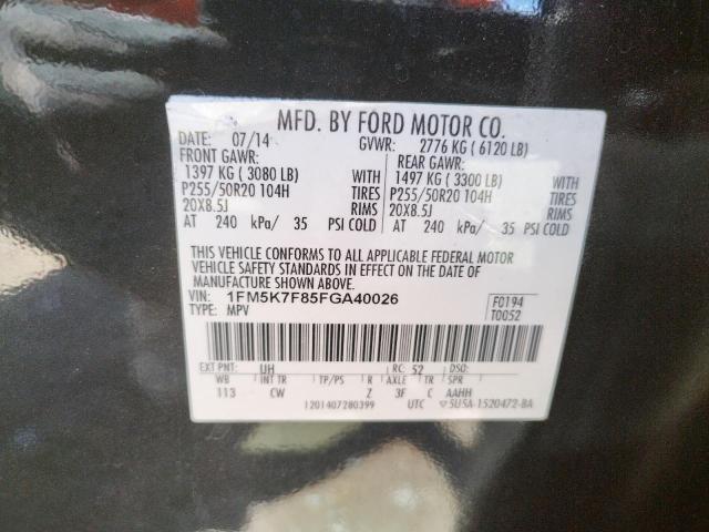 Photo 10 from auction – 2015 FORD EXPLORER L with VIN 1FM5K7F85FGA40026