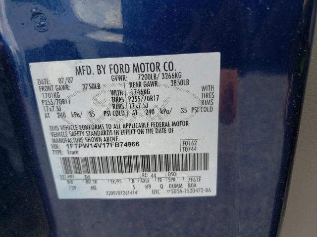 Photo 10 from auction – 2007 FORD F150 SUPER with VIN 1FTPW14V17FB74966