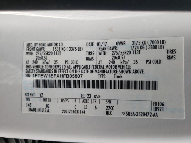 Photo 10 from auction – 2017 FORD F150 SUPER with VIN 1FTEW1EFXHFB05807