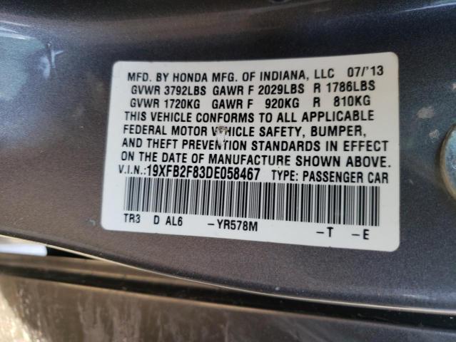 Photo 10 from auction – 2013 HONDA CIVIC EX with VIN 19XFB2F83DE058467