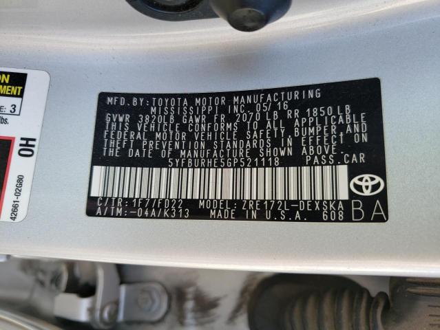 Photo 10 from auction – 2016 TOYOTA COROLLA L with VIN 5YFBURHE5GP521118