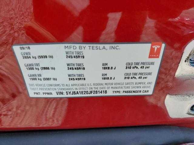 Photo 10 from auction – 2018 TESLA MODEL S with VIN 5YJSA1E20JF281418