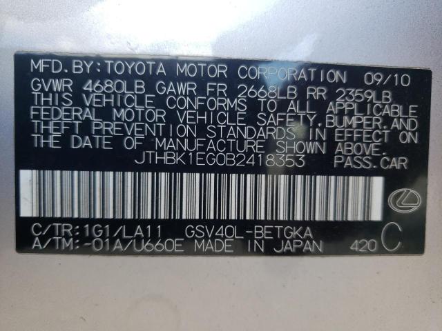 Foto 10 de la subasta – 2011 LEXUS ES 350 con VIN JTHBK1EG0B2418353