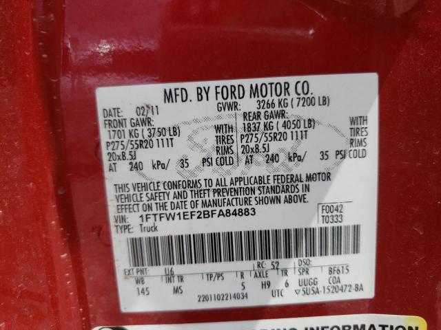 Photo 10 from auction – 2011 FORD F150 SUPER with VIN 1FTFW1EF2BFA84883