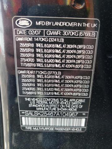 Photo 10 from auction – 2007 LAND ROVER RANGE ROVE with VIN SALSK25467A104967