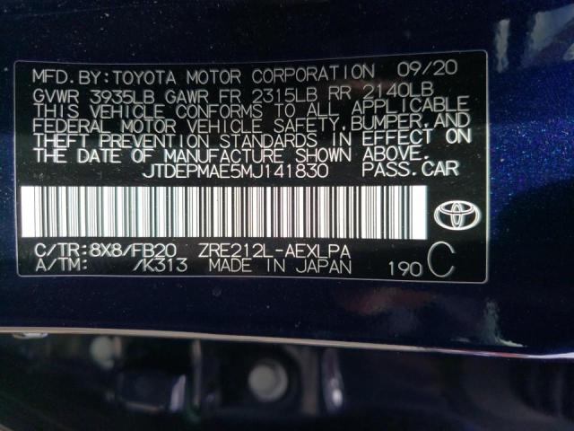 Photo 10 from auction – 2021 TOYOTA COROLLA LE with VIN JTDEPMAE5MJ141830