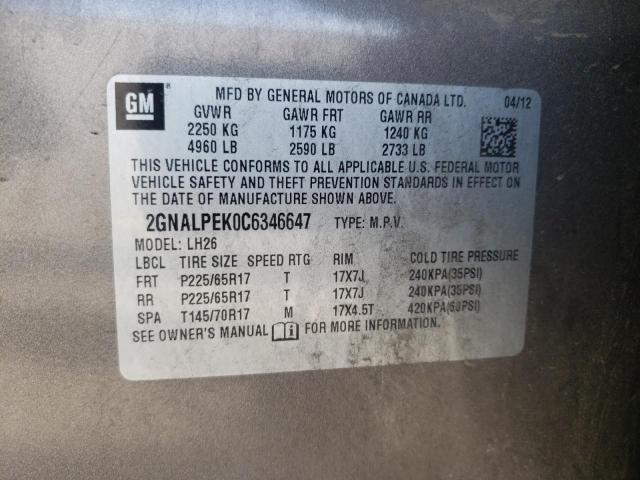 Photo 10 from auction – 2012 CHEVROLET EQUINOX LT with VIN 2GNALPEK0C6346647
