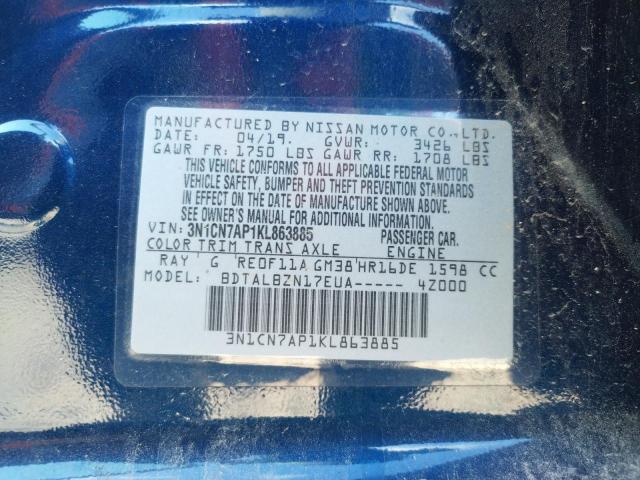 Photo 10 from auction – 2019 NISSAN VERSA with VIN 3N1CN7AP1KL863885