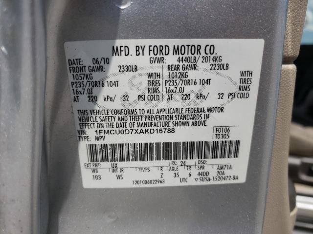 Photo 10 from auction – 2010 FORD ESCAPE XLT with VIN 1FMCU0D7XAKD16788