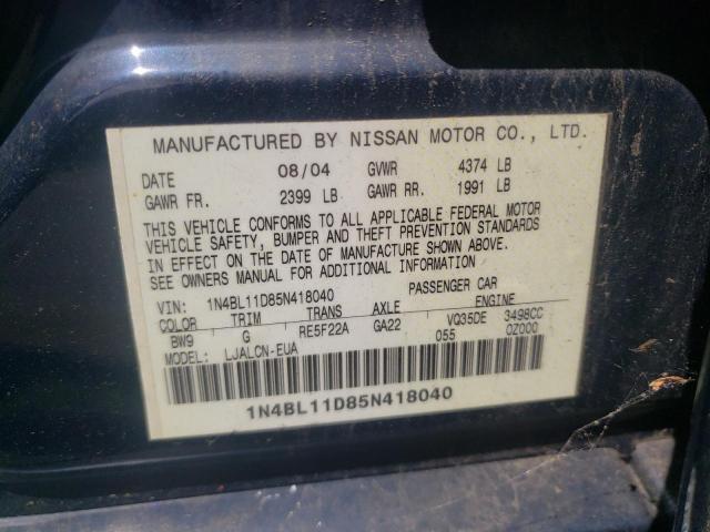Photo 10 from auction – 2005 NISSAN ALTIMA with VIN 1N4BL11D85N418040