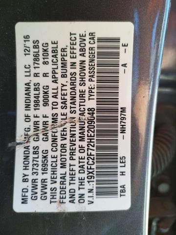 Photo 10 from auction – 2017 HONDA CIVIC EX with VIN 19XFC2F72HE209048
